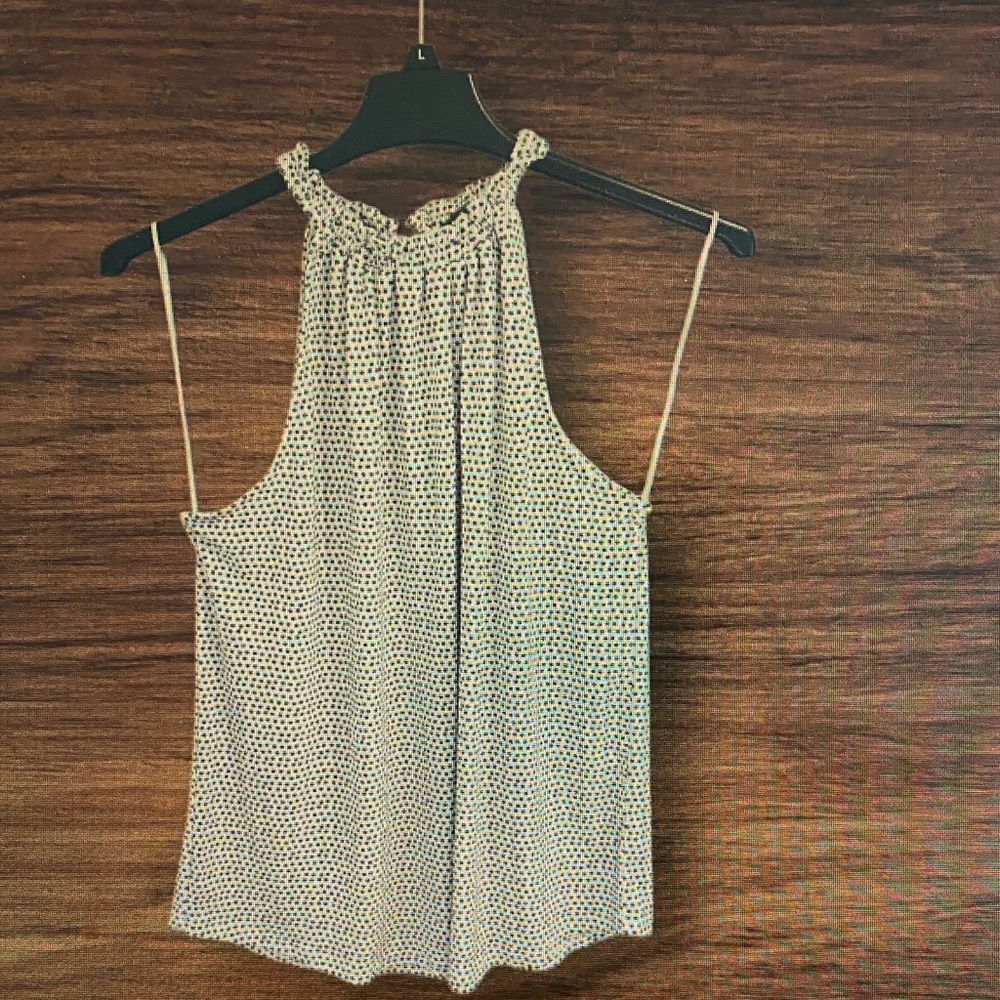 Woven Polka Dot Halter Tank Top - White/Navy